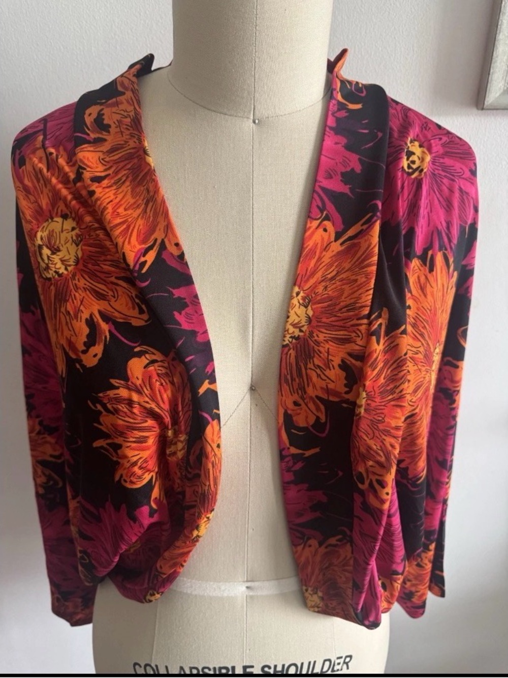 Open-Front Floral Blazer Jacket - Orange & Pink